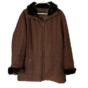 Marc New York Andrew Mark Quilted Barn Jacket Women's XL Cinched Waist Faux Fur